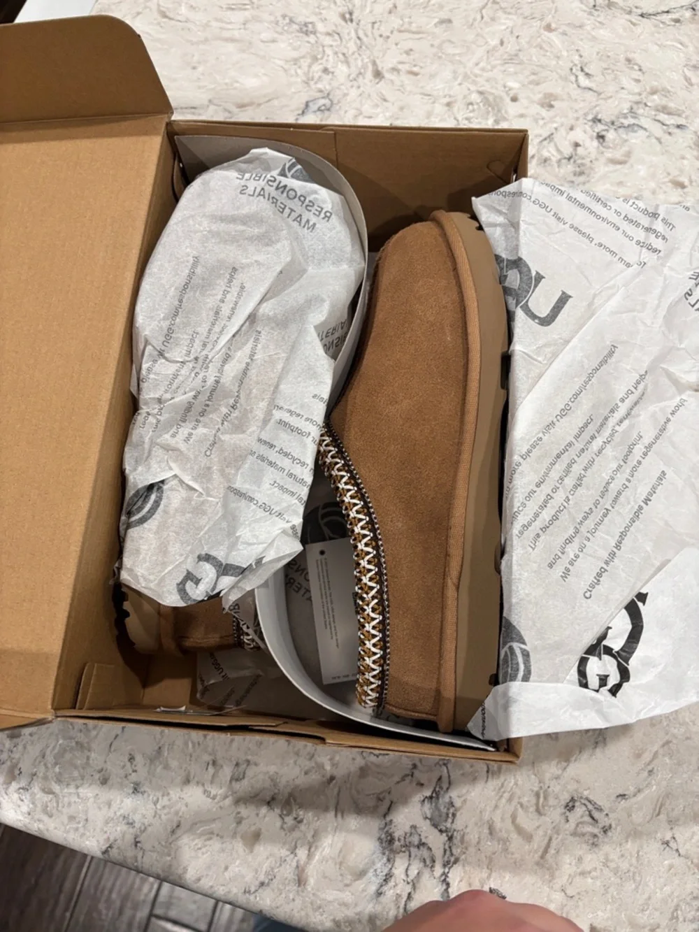 UGG Kids Chestnut Brown Slip-On Clog with Patterned Trim